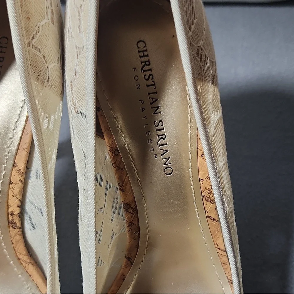 christian siriano for payless pumps beige lace bow open toe slip on stiletto